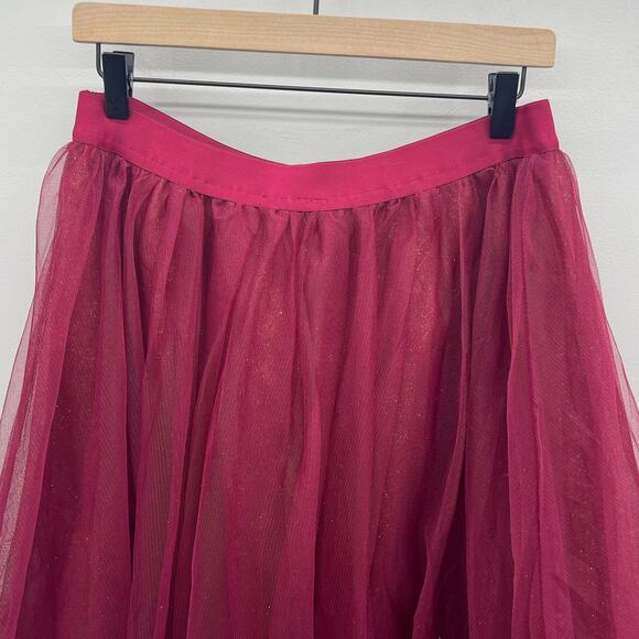 Pink Blush Tulle Midi Skirt Womens Large Burgundy Gold Glitter Underlay 90138S-K - Picture 4 of 7